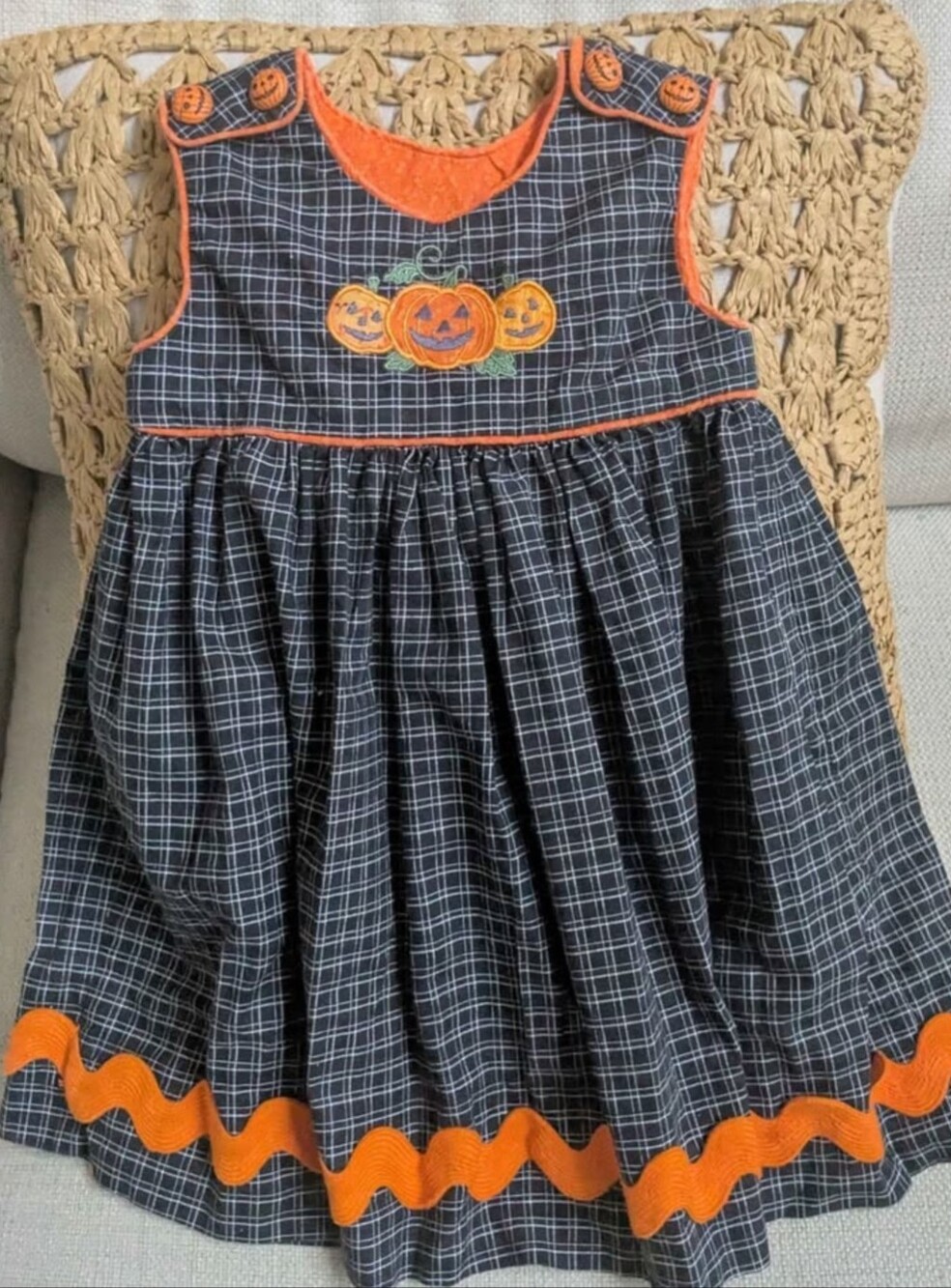 Black & Orange Plaid Pumpkin Halloween Dress for Girls